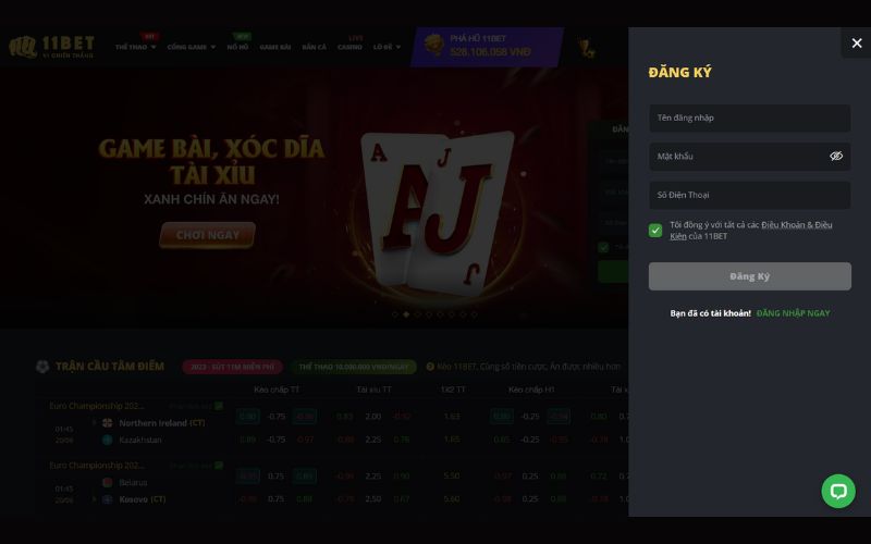 Cách tạo tài khoản tại 11bet