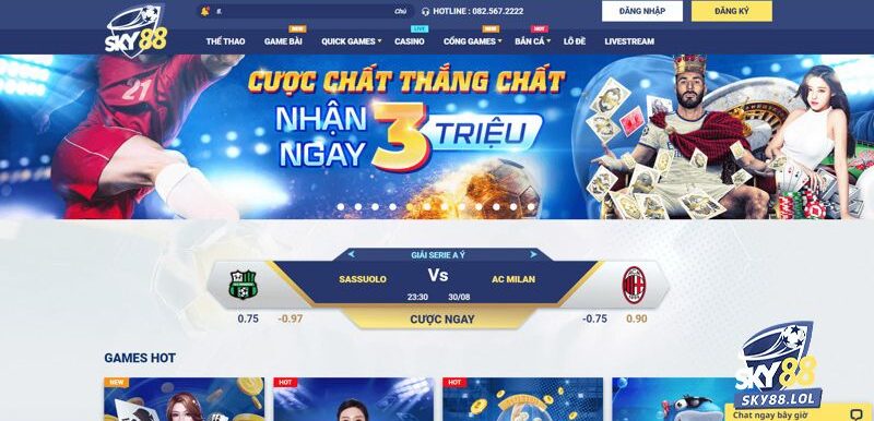 Giao diện website Sky88